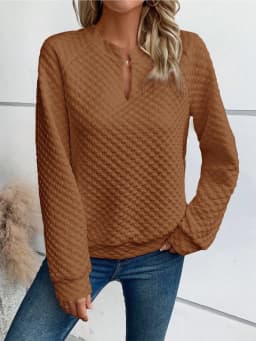 Casual Patchwork Slim Fit Hoodie with Regular Sleeve Elegant Commuter Mid Length Pullover Autumn Long Sleeve V Neck Women Hoodie