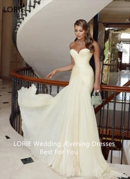 LORIE Customized Mermaid Elegent Wedding Dresses V-Neck Sexy Strapless Sleeveless Bride Prom Gown Floor-Length Bridal Gowns