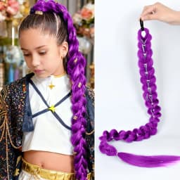 Purple Kpop Witch Hunting Group Cosplay Anime Wig With the Same Headband Golden Thread Ponytail Wig Braid