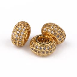 3pcs Micro Pave Zirconia Beads Round Geometry Metal Cubic Zircon Beads for DIY Bracelet Necklace Design Jewelry Crafts Making