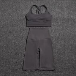Nylon Yoga Set Gym Two Piece Sets Womens Bra Top Women Cycling Shorts Sport Fitness Sportswear 45 Colors Womens Clothing