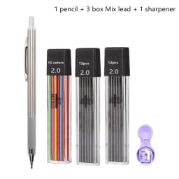 Full Metal 2.0 mm Mechanical Pencils Leads Set for Art Drawing Painting Color 2B Automatic Pencils Office School Pens Supplies