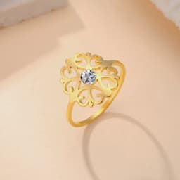 Skyrim Stainless Steel Flower Ring With Clear Zircon Women's Rings Wedding Band Bohemian Jewelry Anniversary Gift Wholesale