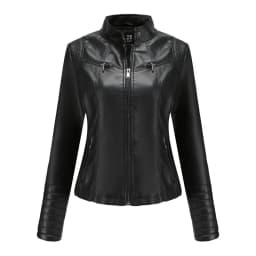 Faux Leather Women Coat Pu Coats Thin Jacket Full Sleeve Stand Collar Slim Fit Solid Sexy Regular Jackets Zipper Casual Splice
