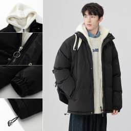 Man Winter Jacket Loose-fit Thickened Warm Cotton Coat Fleece Hood Men Trendy Cotton Padded Jacket Fake Two-piece Pink Couple