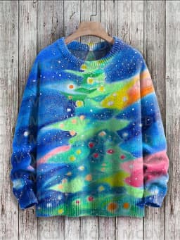 Retro Art Casual Multicolor Print Knit Pullover Sweater Men's For Women's Pullover