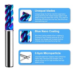 AZZKOR TGA-HRC75 4-Flute Blue Nano Coating Falt Milling Cutter Tungsten Steel Carbide CNC Mechanical Center End Mill Tools