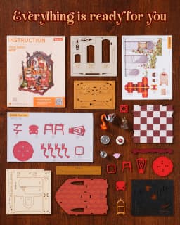 Rolife Wooden 3D Puzzle Toys - Rosa Salon DIY Miniature Dollhouse Model Building Kit with LED Light for Home Decor Holiday Gift for Adults Teens