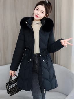 Fashionable Winter down Cotton Jacket Women's Mid-Length Slim Fit Korean Style Cotton Coat with Large Fur Collar Trendy