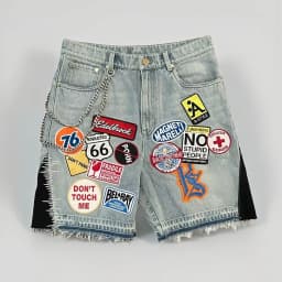 Vintage Camo Embroidery Patch Denim Short Y2k Jeans Men Women Hip Hop Cartoon Graphics Streetwear Loose Denim Casual Shorts
