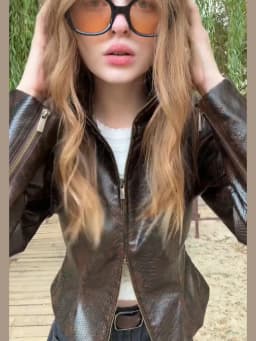 Women Brown Texture Faux Leather Coat Stand Collar Double Head Zipper Slim Fit 2026 New Vintage Casual Lady Moto Biker Jacket