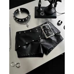 Women Black Gothic Emo Y2K Mini Shorts Sexy Wide Belt Leather Short Pants Low Waist Bodycon Shorts Micro Boot Short Summer 2026