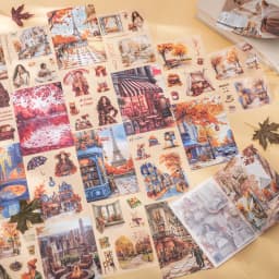 20 Sheets Paris Autumn Series Travel Theme Dual Material Sticker Book for DIY Scrapbooking Photo Frame Collage Decoration