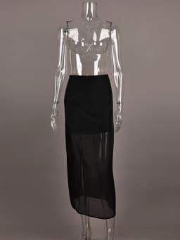Trendix See Through Mesh Patchwork Skirts Women Fashion High Waist Casual Commuting Streetwear 2025 Vacation Party Elegant Skirt