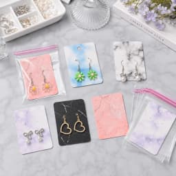 200pcs Earring Display Card Set Marble Design Paper Card Tags with Transparent OPP Bag Suitable for Earrings Jewelry Storage