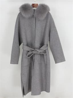 OFTBUY New Oversize Loose Cashmere Wool Blends Real Fur Coat Winter Jacket Women Natural Fox Fur Collar Hood Outerwear Belt