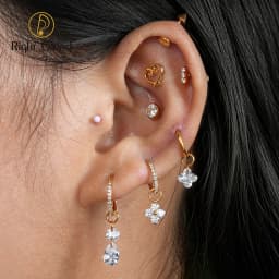Right Grand ASTM F136 Titanium Floating Teardrop Round CZ Helix Charm Dangle Pear Drop for Cartilage Conch Piercing Jewelry