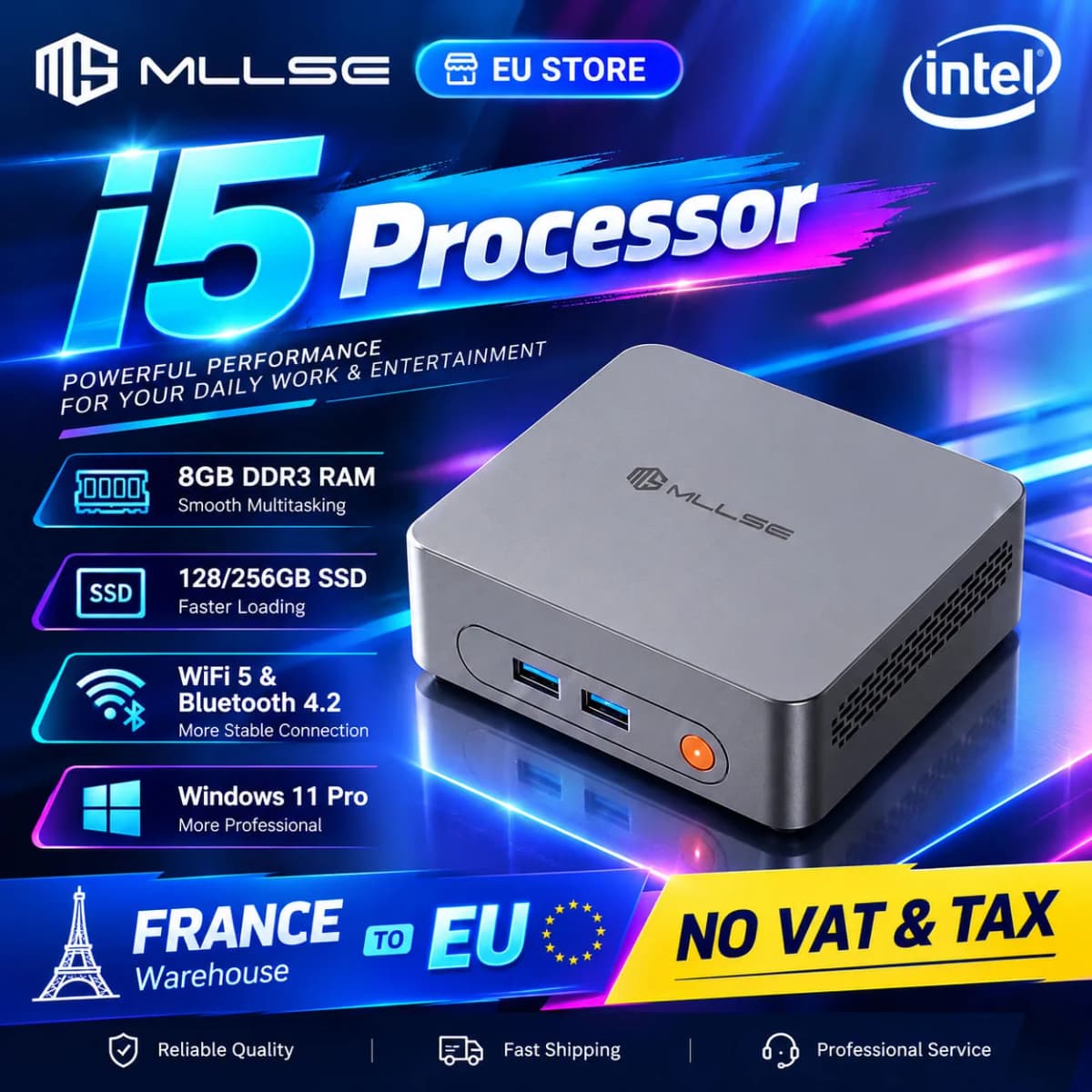 MLLSE M3 Pro Mini Pc Intel Core I5-4310U Processor 8GB DDR3 RAM 128GB M.2 SSD Wi-Fi 5 BT 4.2 Windows 11Pro Mini Desktop Computer