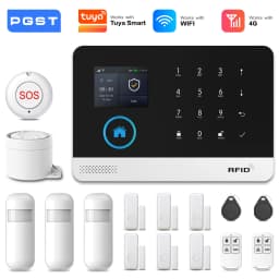 PGST 4G WiFi GSM Wireless Alarm System Home Security Protection Alarm System Set PIR Sensor Works with Tuya Smart Life Alexa