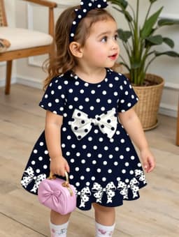 Cute Polka Dot Bow 3D Print Dress for Girls Casual Short Sleeve Dress Comfortable Girls Clothes Summer Tops Children's Clothing