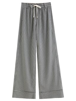 DUSHU 2026 Spring Women's Plaid Pattern Blend Straight Leg Pants - Acetate Commuter Style Trousers Elastic Waist for Office