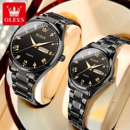 OLEVS Couple Watch Luxury Gold Diamond Dual Calendar Waterproof Watch Fashion Brand Quartz Appointment Clock Couple Watch 5563