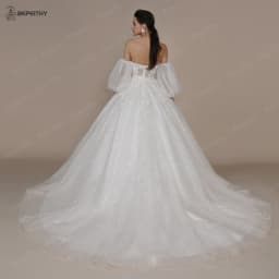 BEPEITHY Customized Princess Strapless Ivory Glitter Wedding Dress 2023 For Women Court Train Bride 3D Flower Shinny Bridal Gown