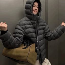 Lightweight Solid Color Down Cotton Parkas Women Korean Zipper Up Hooded Crop Parkas Woman Casual Thicken Warm Cotton Jackets