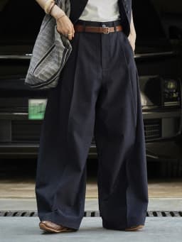[EAM] High Waist Navy Blue Pleated Brief Long Casual Wide Leg Pants New Trousers Women Fashion Tide Spring Autumn 2026 1DJ3459