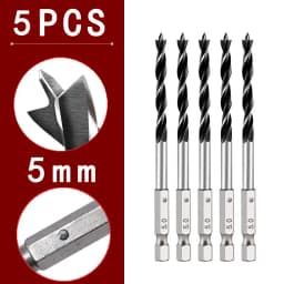 3/4/5/7PCS 1/4" Hex Shank Three-point Woodworking Special Drill Bit 3.0mm-10mm HSS Perforating Electric Drill Rotary Head