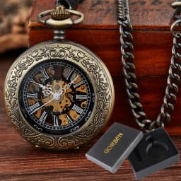 Luxury Pocket Watch with Chain for Man Mechanical Skeleton Roman Numeral Quality Engraved Clock Pocket Watches for Women Lady