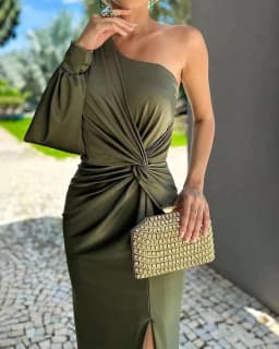 Women's Sexy Draped Patchwork Long Sleeve Party Dress Spring Summer New Skew Collar Fashion Maxi Dress One Shoulder Ladies Dress