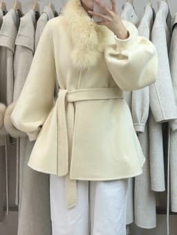 OFTBUY Women's Short Wool Coat Real Fox Fur Collar Belted Waist Woolen Clothing Winter Warm Luxury Slim Solid Color Outerwear