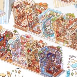 13 Pcs in 1 Book Cartoon 2.8D Landscape Sticker DIY Pocket Cabin Scene Stacking and Stick Stickers Gift for Kid Child Student