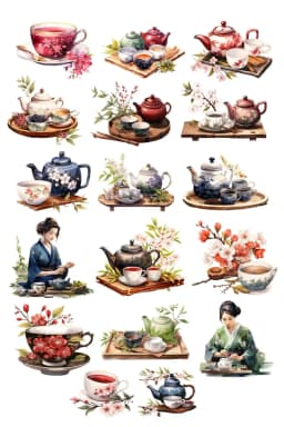 Cute Watercolor Tea Ceremony, Art Stickers Self-made Fashion Girl Scrapbooking /Decorative /DIY Craft Photo Album Journal