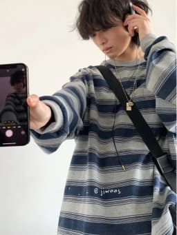 Retro Japanese Style Long Sleeve round Neck Base Shirt Men's Nautical Striped Workwear Sweatshirt Spring Autumn Unisex Couple