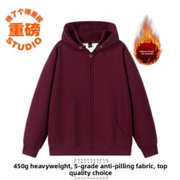 Pure Cotton Fleece Lined Hoodie Jacket Deep Blue Zipper Closure Sweatshirt Outerwear for Men And Women Autumn Winter Casual Wear