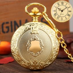 Royal Gold Shield Crown Pattern Quartz Pocket Watch Top Luxury Necklace Pendant Chain Steampunk Clock Collectibles Jewelry Gifts