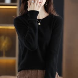 2026 New Cashmere Basic Top Long Sleeve Women O-Neck Knitted Sweater 100% Pure Merino Wool Pullover Clothing Knitwear Traf