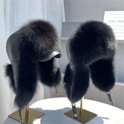 New 100% Genuine Fox Fur Ear-Protecting Hat Men Real Raccoon Fur Hat Women Winter Warm Fur Real Sheep Leather Snow Hat