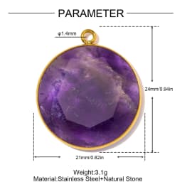 3pcs/Lot Stainless Steel Round Red Agate DIY Earring Charms Amethyst Natural Stone Necklace Pendants Woman Waterdrop Jewelry