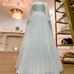 Customized Muslim High Collar Ivory A-line Wedding Dresses Paillette Fold Draped Pleat Belt Brideing Gown robe de mariée 2025