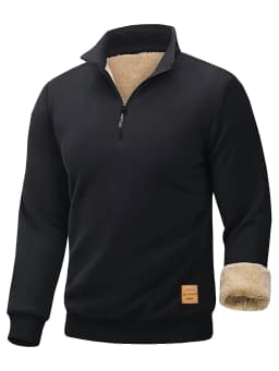 Winter Men's Fleece Lined Stand Collar Pullovers Solid Thickened Half Zipper Long Sleeve Sweater Men Casual Warm Sweatshirts Top