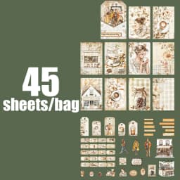 45pcs/bag Coffee-Themed Handmade Stationery Set Retro-Style DIY Decorative Materials for Albums Greeting Cards Envelopes Journal