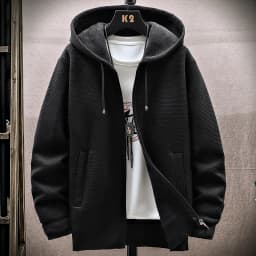 Legible Autumn Winter Casual Sweaters Men Solid Color Hooded Sweatercoats Male Loose Zip-up Knitted Cardigan Man