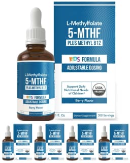 Kids L-Methylfolate 5-MTHF Liquid Drops with Methyl B12 Active Folate Support 1 Fl Oz USDA Organic Vegan Non-GMO