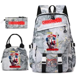 Chainsaw Man Anime Print Student Backpack Set for Girls with Lunch Bag Pencil Case School Daily Use