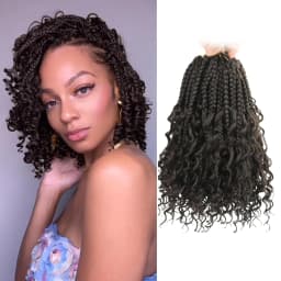 Goddess Box Braids Crochet Hair 8 Inch Pre Looped Boho Crochet Braids with Curly Ends, 8 Packs Synthetic Crochet Hair for Women