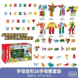 26 GUDI English Letter Learn A-Z Alphabet Transformation Robot Dinosaur Deformation Animal Action Figures Building Block Toys