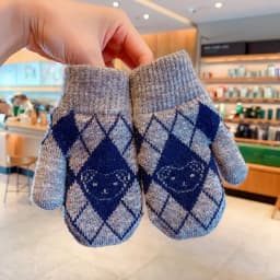 Kids Winter Knit Mittens Fleece Warm Argyle Plaid Simple Bear Jacquard Stretchy Rib Cuff Cold‑proof Vintage Style Gloves 2026